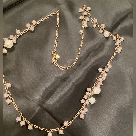 J. Crew Jewelry - J. Crew Gold Necklace with Faux rose quartz Beads